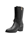 Botas de cuero negro para mujer, estilo casual, con hebilla decorativa y taco de bloque de 5 cm.