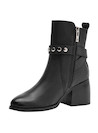 Botín negro de cuero para mujer, estilo casual con punta puntiaguda y taco bloque de 7 cm.