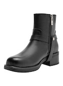 Botín de cuero negro para mujer, diseño casual con punta cuadrada y taco bloque de 5 cm.