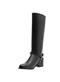 Botas negras de cuero para mujer Pollini con diseño de punta redonda y taco bloque.