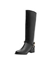 Botas negras de cuero para mujer Pollini con diseño de punta redonda y taco bloque.