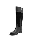 Bota de cuero negra para mujer con diseño de taco bloque, ideal para looks casuales y elegantes.
