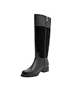 Bota de cuero negra para mujer con diseño de taco bloque, ideal para looks casuales y elegantes.