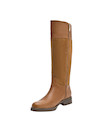 Bota de cuero camel con diseño elegante, ideal para combinar con jeans ajustados.