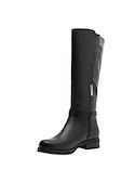 Bota de cuero negro para mujer, estilo casual, con taco bloque de 3.5 cm y punta redonda.