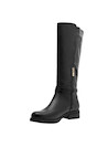 Bota de cuero negro para mujer, estilo casual, con taco bloque de 3.5 cm y punta redonda.
