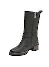 Bota de cuero negro para mujer, estilo casual, con tacón bloque de 5 cm y cintillo decorativo.
