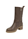 Botas de cuero moras para mujer con punta redonda y taco bloque de 5 cm, estilo casual.