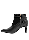 Botín elegante negro de cuero para mujer con taco de 7 cm y punta puntiaguda, ideal para ocasiones especiales.