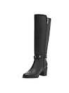 Bota de cuero negro para mujer, estilo casual con taco bloque de 6.5 cm y detalles metálicos.