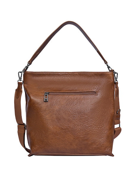 Correa extraíble del bolso Pollini en camel, ofreciendo versatilidad para diferentes ocasiones.