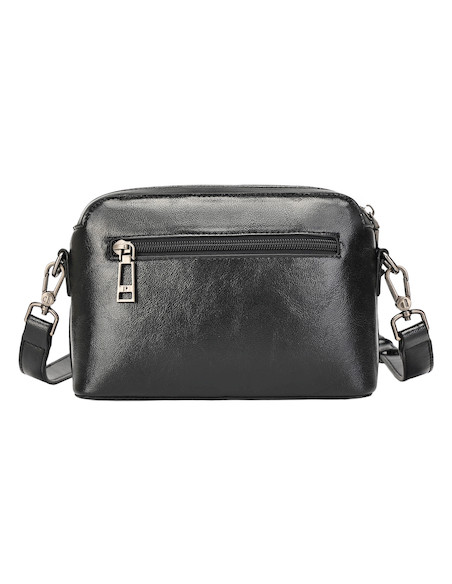 Accesorio versátil negro de mujer, perfecto para ocasiones informales, con dos bolsillos prácticos.