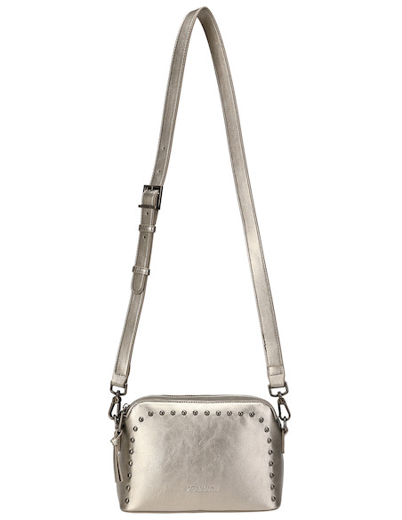 Bolsillo con cierre del bolso Pollini en color acero, práctico y seguro para llevar lo esencial.