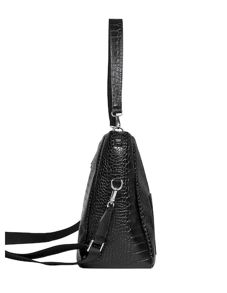 Tote bag de PU graneado negro, accesorio versátil para mujeres que buscan funcionalidad y estilo.