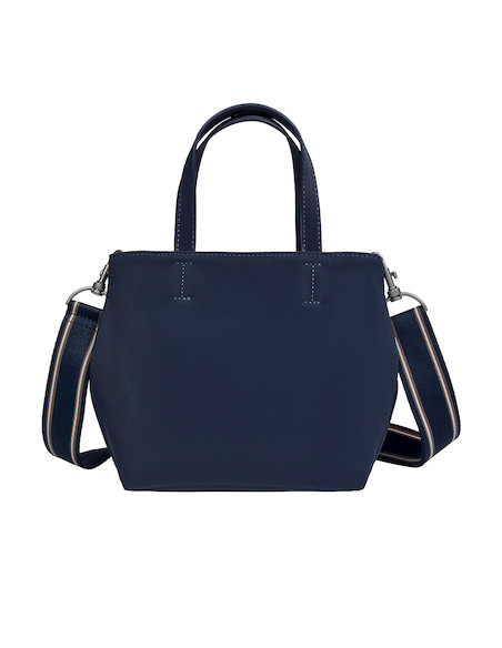 Accesorio azul de nylon con strap ajustable y extraíble, diseñado para una mujer activa y moderna.
