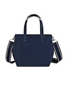 Accesorio azul de nylon con strap ajustable y extraíble, diseñado para una mujer activa y moderna.