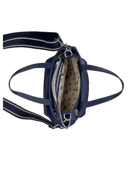 Bolso azul de mujer, práctico y elegante, con dos bolsillos, perfecto para trabajo o universidad.