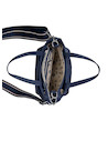 Bolso azul de mujer, práctico y elegante, con dos bolsillos, perfecto para trabajo o universidad.