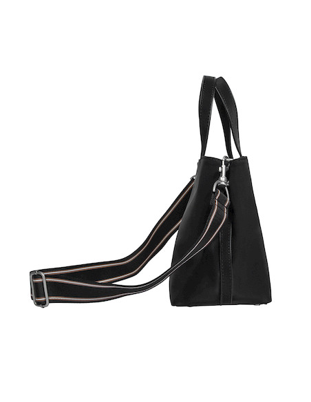 Diseño elegante en nylon negro con detalles en Pu, ideal para complementar cualquier outfit femenino.