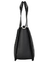 Tote bag negro para mujer, diseño elegante con dos bolsillos, perfecto para combinar con outfits casuales.