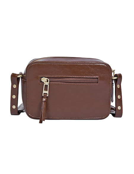 Bolso de mujer Pollini en elegante café, diseño moderno con medidas compactas para un estilo versátil.
