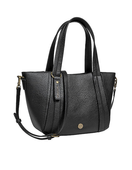 Tote bag negro de mujer, diseño versátil en PU texturizado, ideal para ocasiones cotidianas.