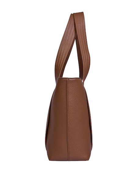 Tote bag de estilo casual en tono café, adecuada para la oficina o la universidad.