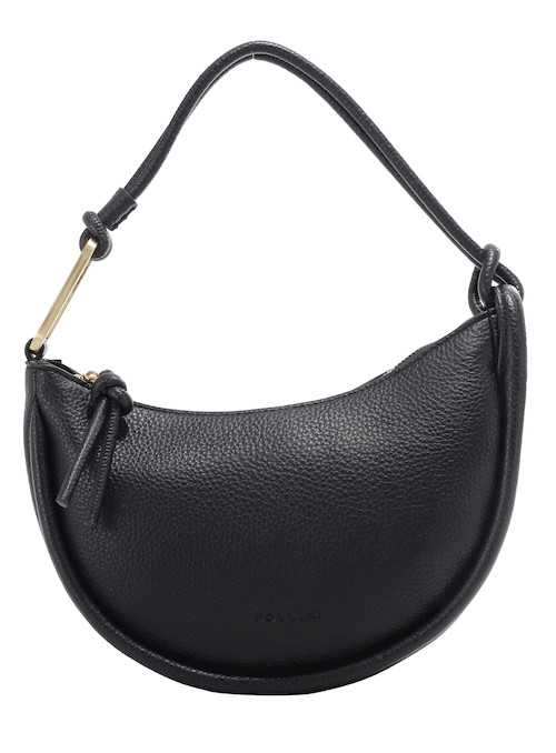 Bolso negro Pollini resaltando su sofisticación y estilo moderno, apto para ocasiones académicas.