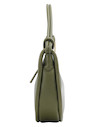 Accesorio femenino verde oliva con diseño curvilíneo y suave al tacto.