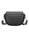 Detalles del bolso negro Pollini con correa ajustable de nylon y cierre metálico.