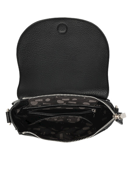 Bandolera negra de mujer en PU graneado, estilo casual, ideal para actividades diarias.