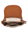 Bolso bandolera camel de mujer, estilo casual, material PU graneado, ideal para actividades laborales y académicas.