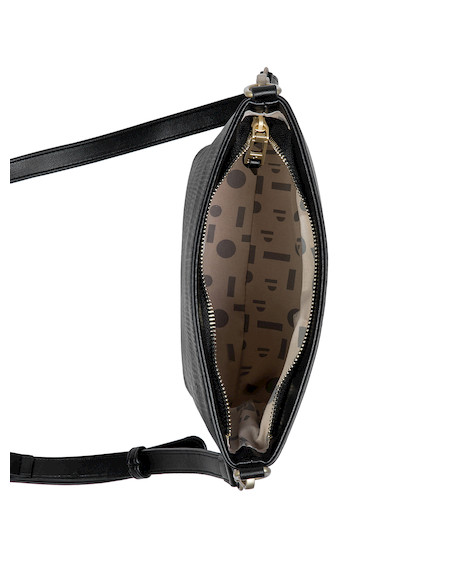 Bandolera negra de mujer en PU con textura, diseño casual y elegante, ideal para uso diario.
