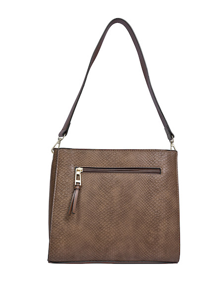 Tote bag morado de PU con textura, accesorio versátil para cualquier outfit.