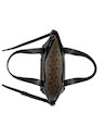 Bolso de mano negro de mujer, estilo casual, con textura graneada y correa ajustable.