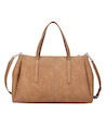Diseño elegante de bolso tote en camel, ideal para complementar looks informales y académicos.