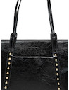 Bolso Tote negro de PU para mujer, diseño casual con cierre metálico y detalles de perlas.