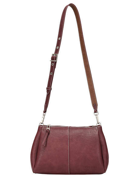 Bolso casual burdeos de mujer, medidas 28x27x9 cm, incluye dos bolsillos para organizar esenciales.