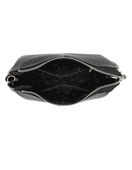 Bolso bandolera negro de mujer, estilo casual, material PU con textura, ideal para uso diario.