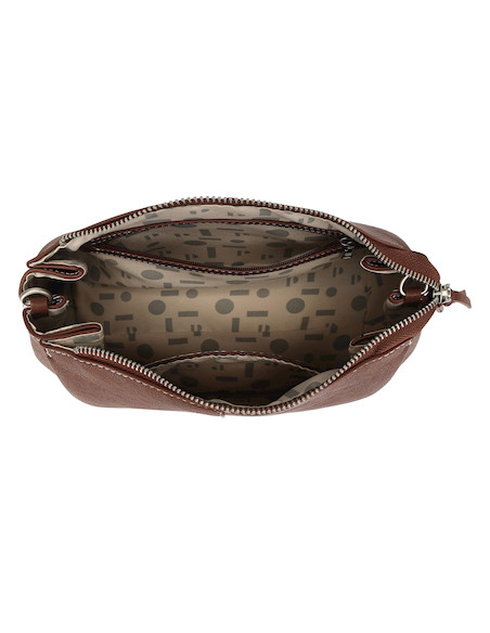 Bandolera café de mujer estilo casual con textura PU, ideal para trabajo o universidad.