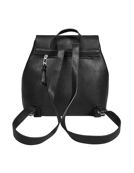 Mochila negra con diseño contemporáneo, suave al tacto, ideal para llevar a la universidad o al trabajo.