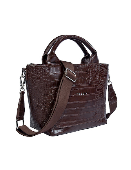 Cartera de PU en tono café con diseño elegante, perfecta para actividades laborales.