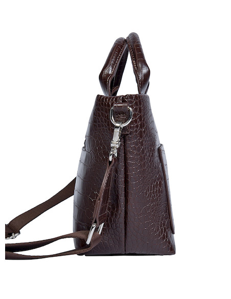 Bolso Pollini de textura croc en café, adecuado para mujeres que buscan funcionalidad y moda.