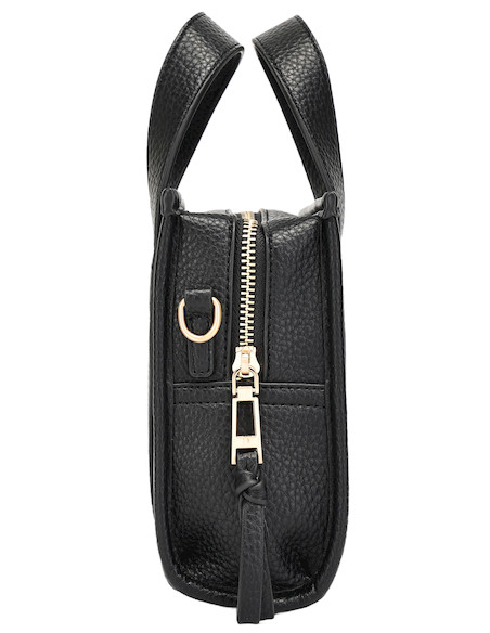 Bolso Pollini negro con diseño funcional, tres bolsillos, uno con cierre, perfecto para organizar esenciales.