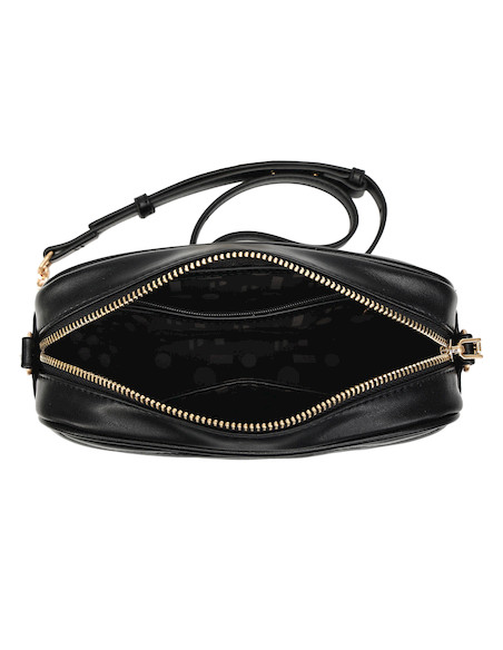 Bolso bandolera negro de mujer en material PU con diseño contemporáneo y acabado graneado.