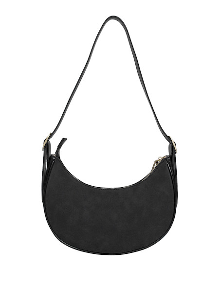Cartera de mujer negra con espacio adecuado para lo esencial, elegante y funcional.