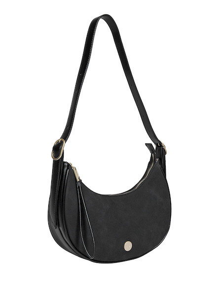 Cartera moderna negra, perfecta para días laborales o académicos.