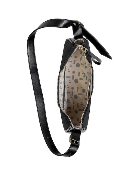 Cartera negra de PU con dos bolsillos, ideal para organización.
