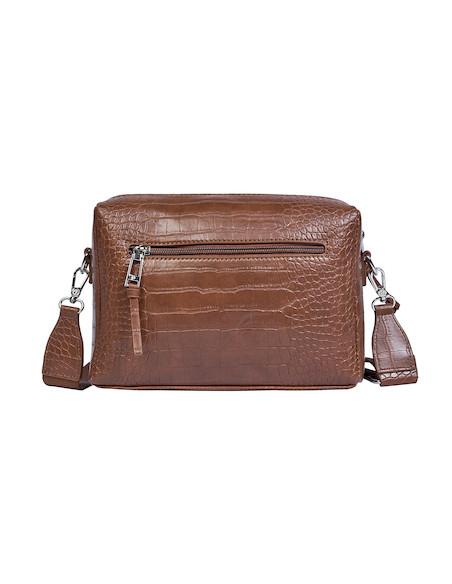 Interior de la bandolera Pollini en color camel, mostrando la calidad y el espacio para pertenencias esenciales.