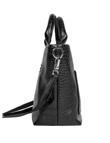 Bolso negro de mujer en PU con textura graneada, combina estilo y funcionalidad.